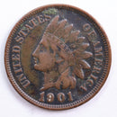 1901 Indian Head Cent, Very Fine Circulated Coin, Store