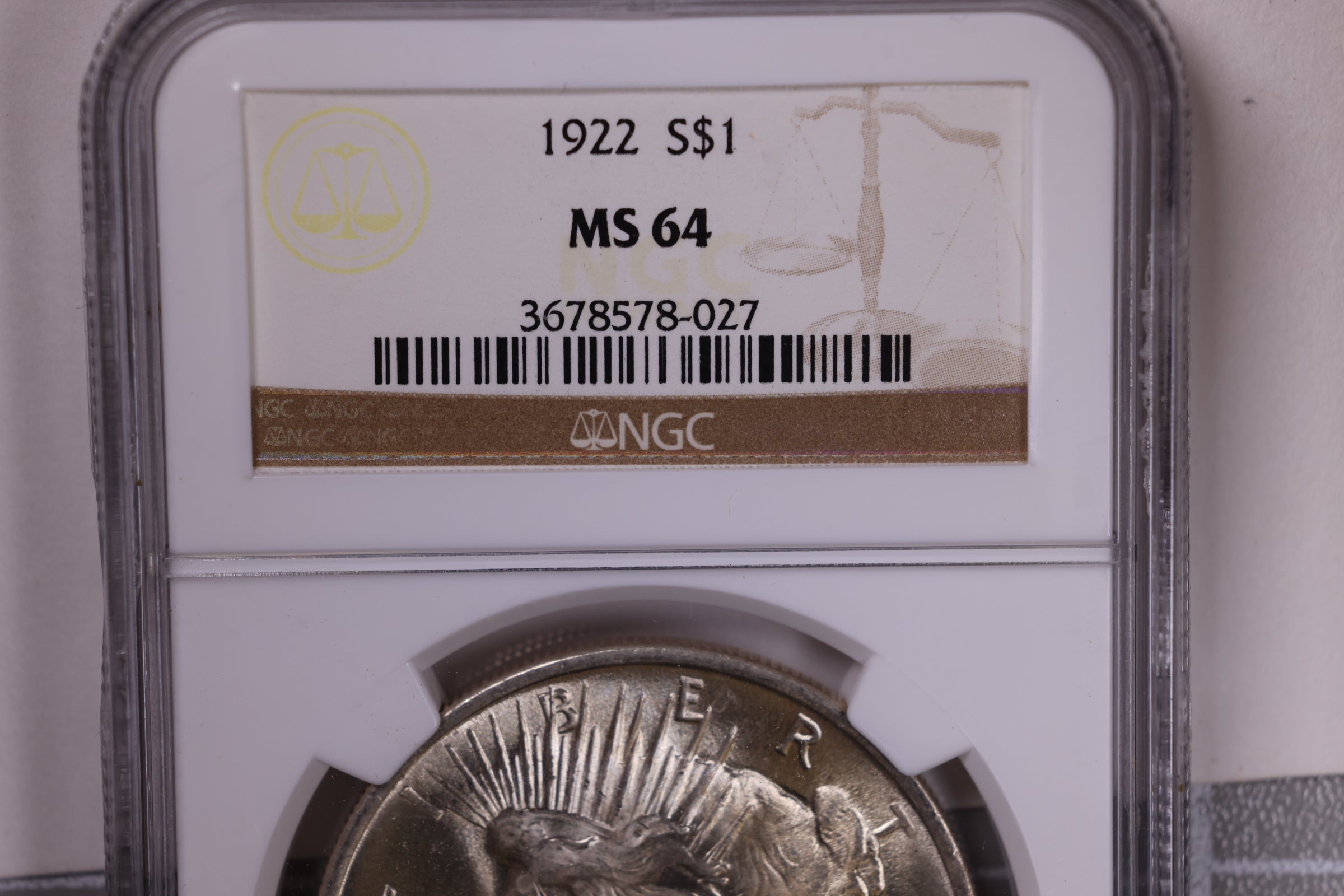 1922 Peace Silver Dollar., NGC MS-64., Uncirculated Coin., Store #9051