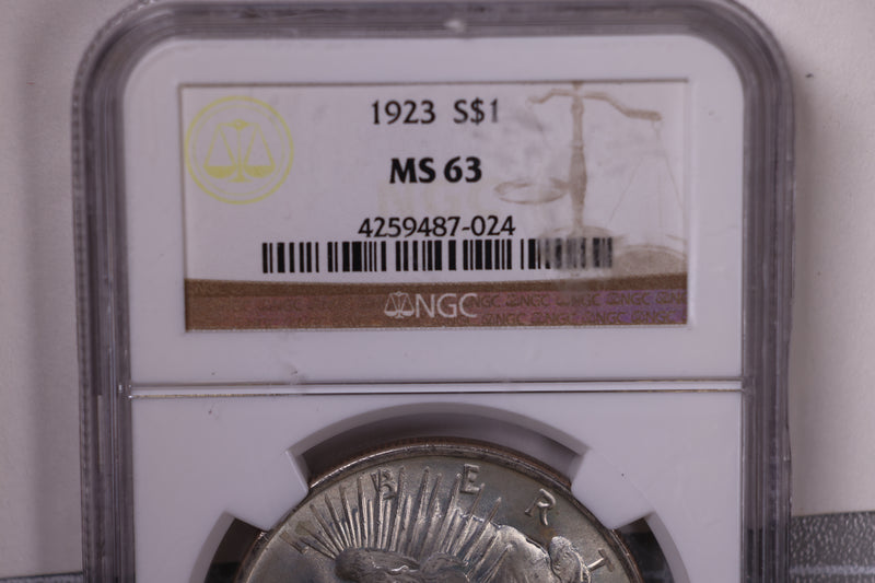 1923 Peace Silver Dollar., NGC MS-63., Uncirculated Coin., Store