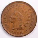 1906 Indian Head Cent, Abt Uncirculated Coin, Store