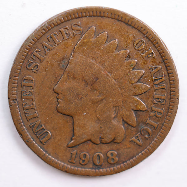 1908-S Indian Head Cent, Very Good Circulated Coin, Store #CT0654