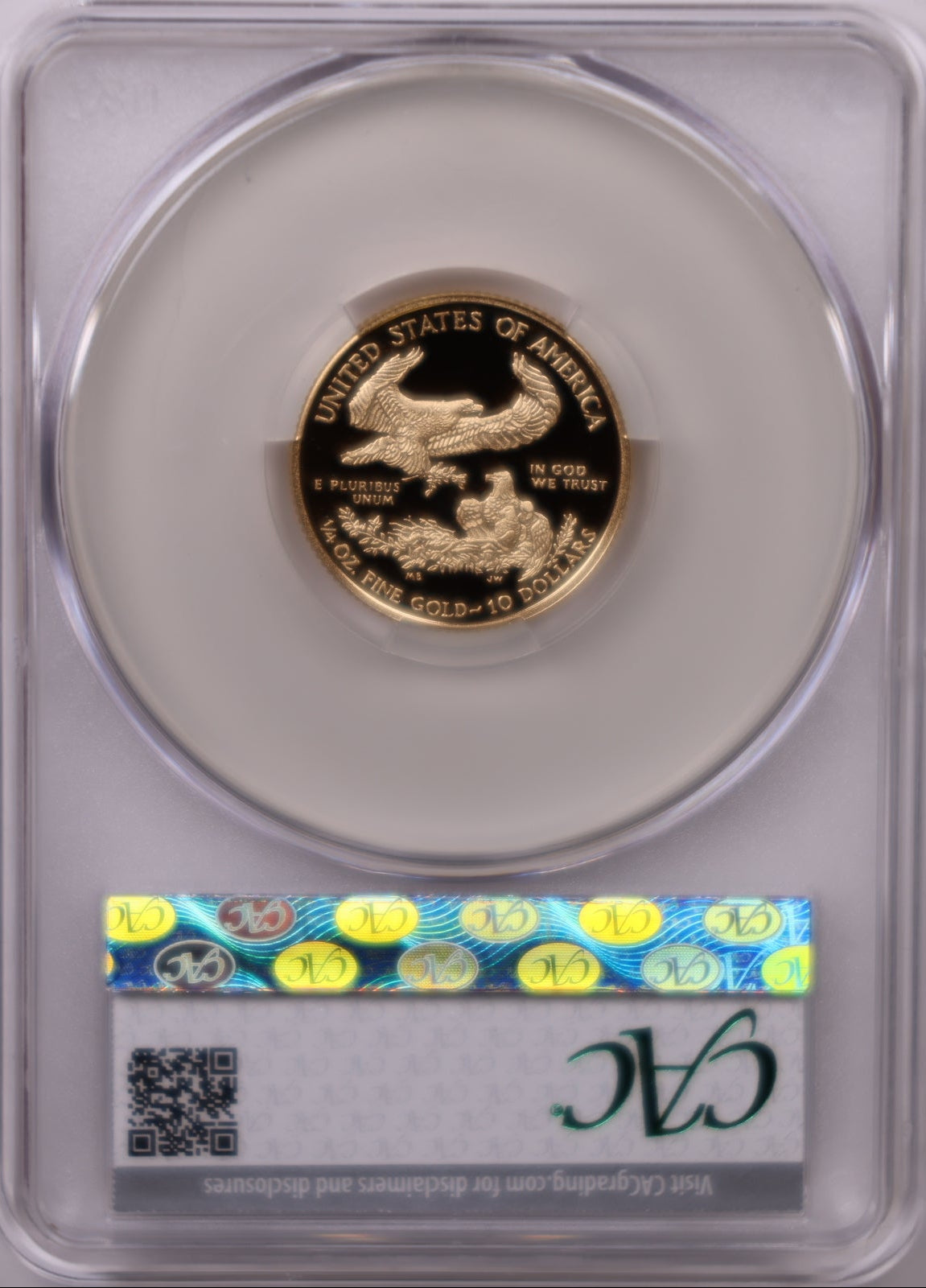 2016-W $10, Proof Gold American Eagle Coin, 1/4 OZT, CAC PR70DCAM, Store #GMC279