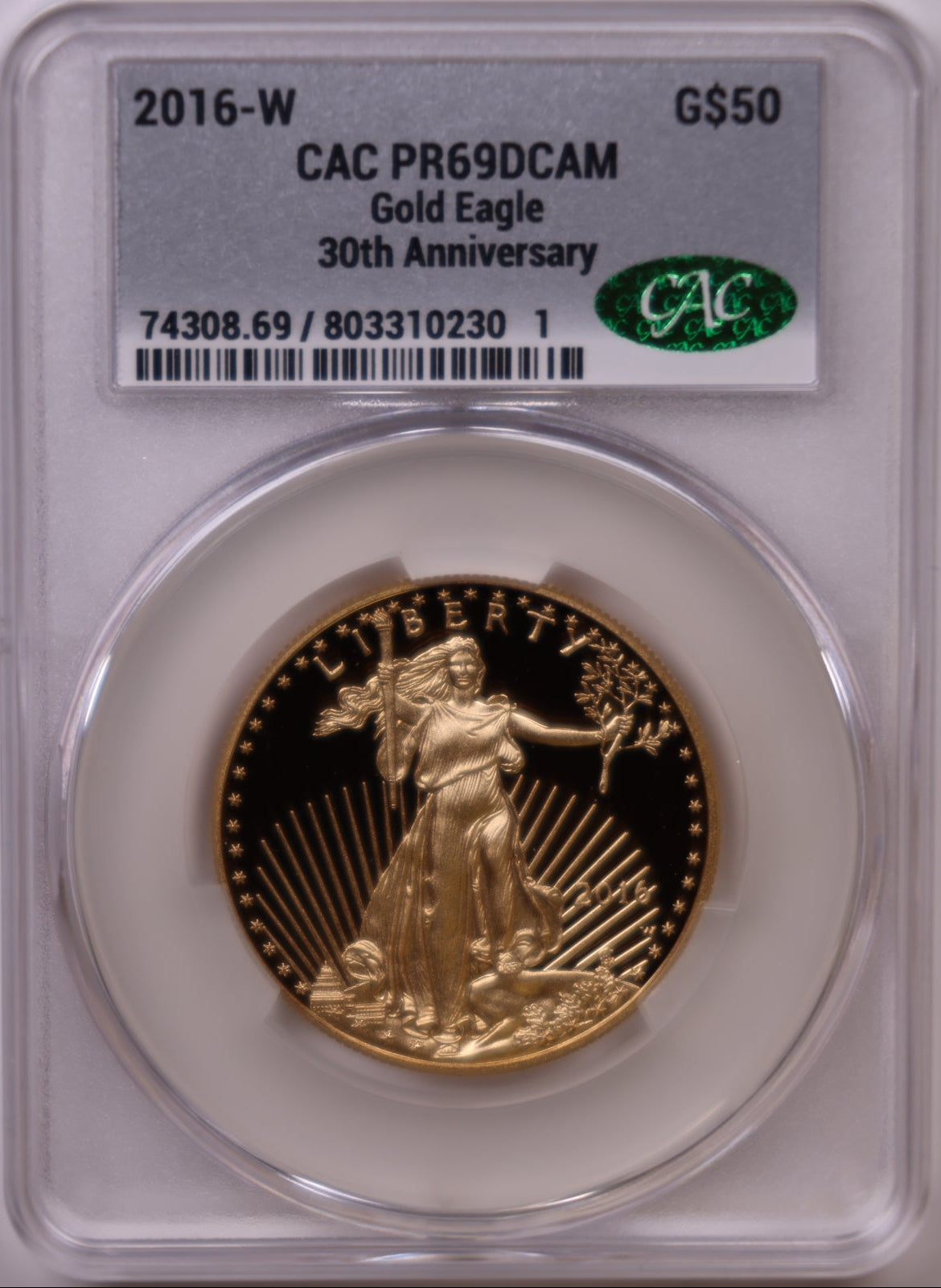 2016-W $50, Proof Gold American Eagle Coin, 1 OZT, CAC PR69DCAM, Store #GMC281