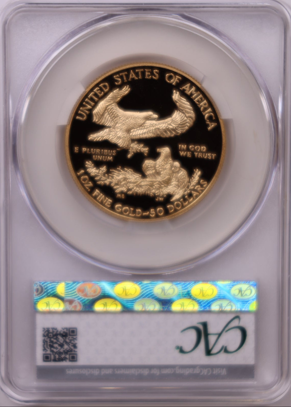 2016-W $50, Proof Gold American Eagle Coin, 1 OZT, CAC PR69DCAM, Store #GMC281