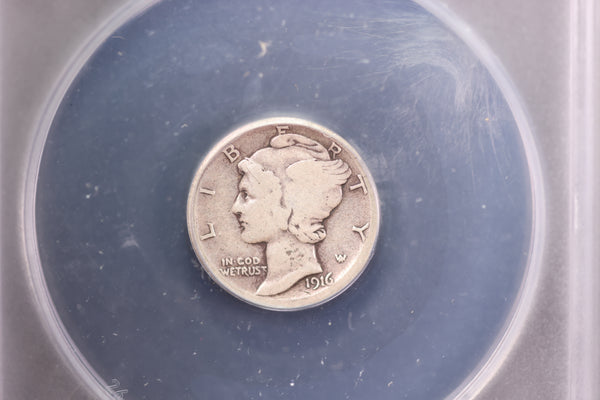 1916-D 10C Mercury Silver Dime, Key Date, ANACS Good 4, Store #1914345