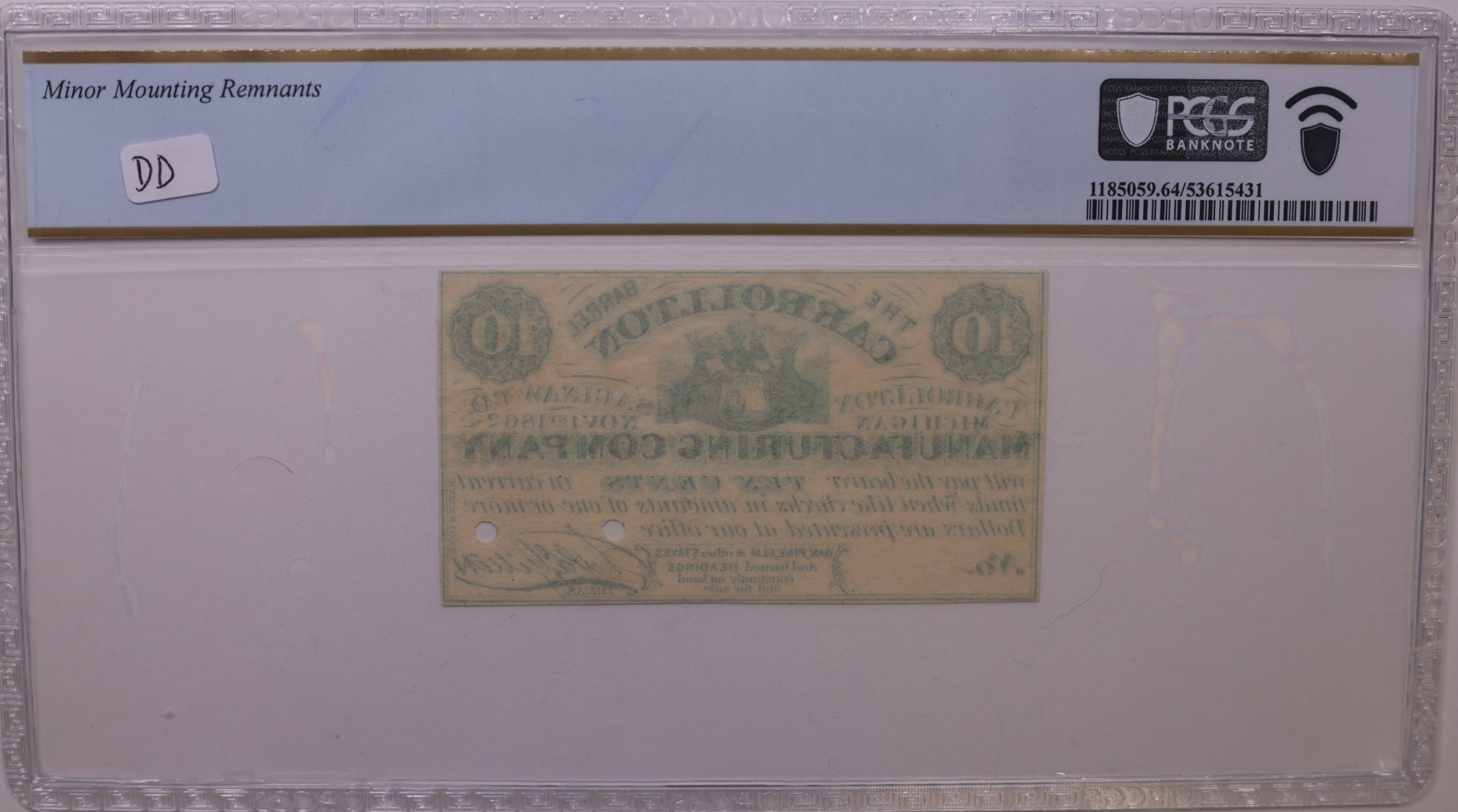 1862 10C Carrollton Remainder, MI, Lee CAR-1-2, PCGS Choice UNC-64, STORE #GMI154