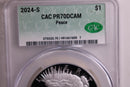 2024-S Peace Dollar Silver Commemorative Proof, CAC PR70DCAM, Store