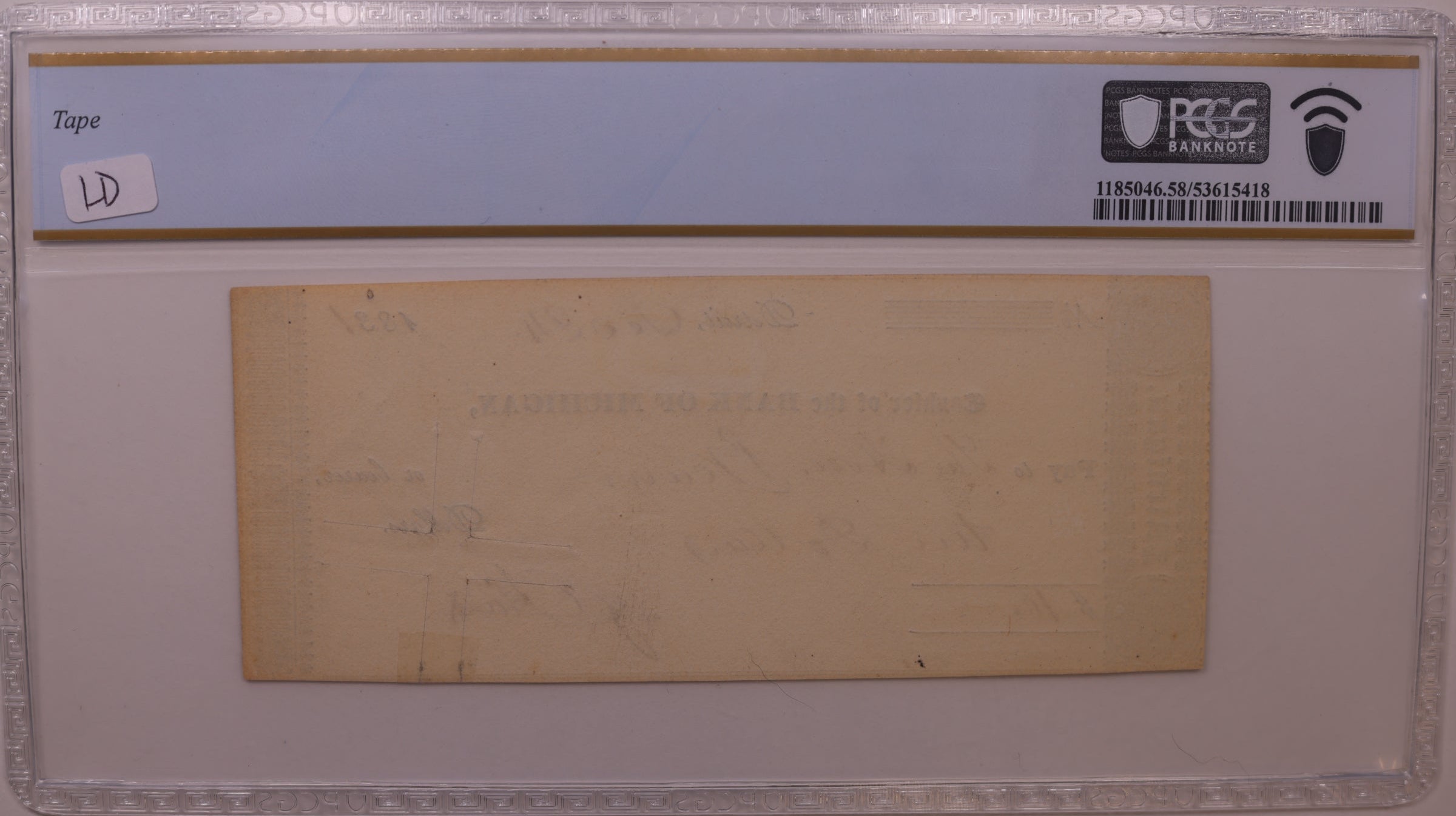 1830s Written Amount Check, MI, Lee DET-6-48, PCGS Choice AU-58, STORE #GMI155