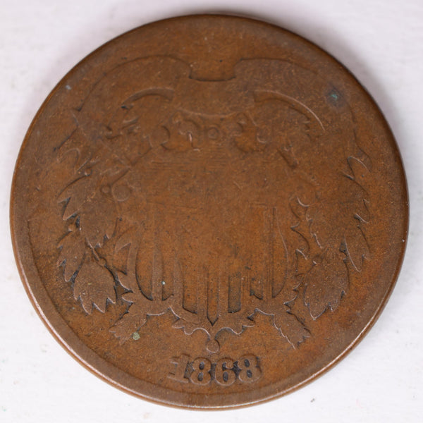 1868 Two Cent Piece, Abt Good Circulated Coin, Store #2C014