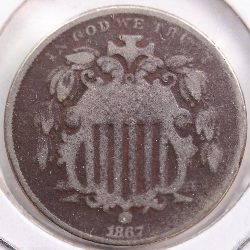 1867 Shield Nickel, Good Circulated Coin, Store