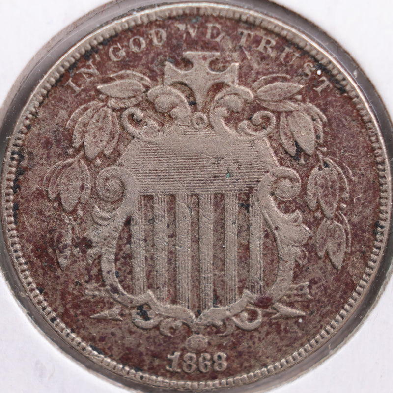 1868 Shield Nickel, Very Good Circulated Coin, Store