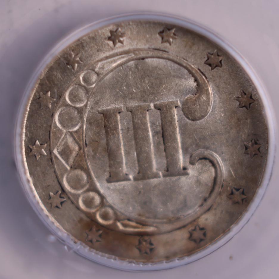 1852 3 Cent Silver., ANACS Certified; AU-50., Store #9085.