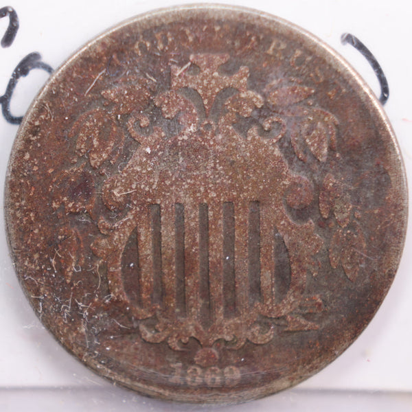 1869 Shield Nickel, Poor Circulated Coin, Store #NL038