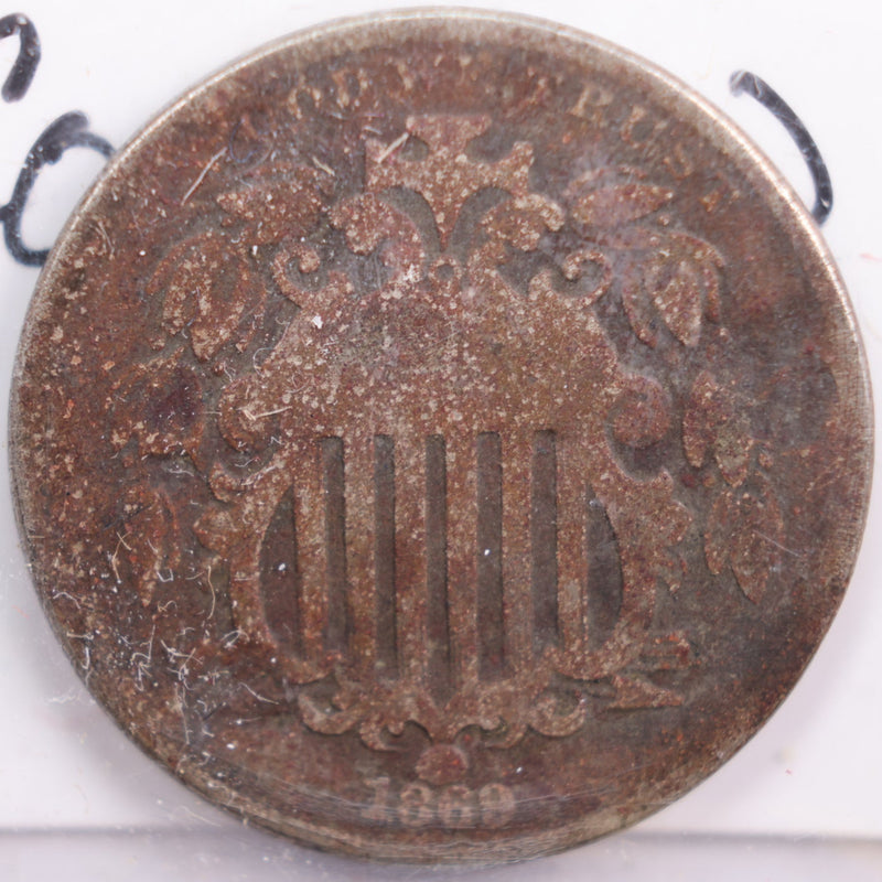 1869 Shield Nickel, Poor Circulated Coin, Store