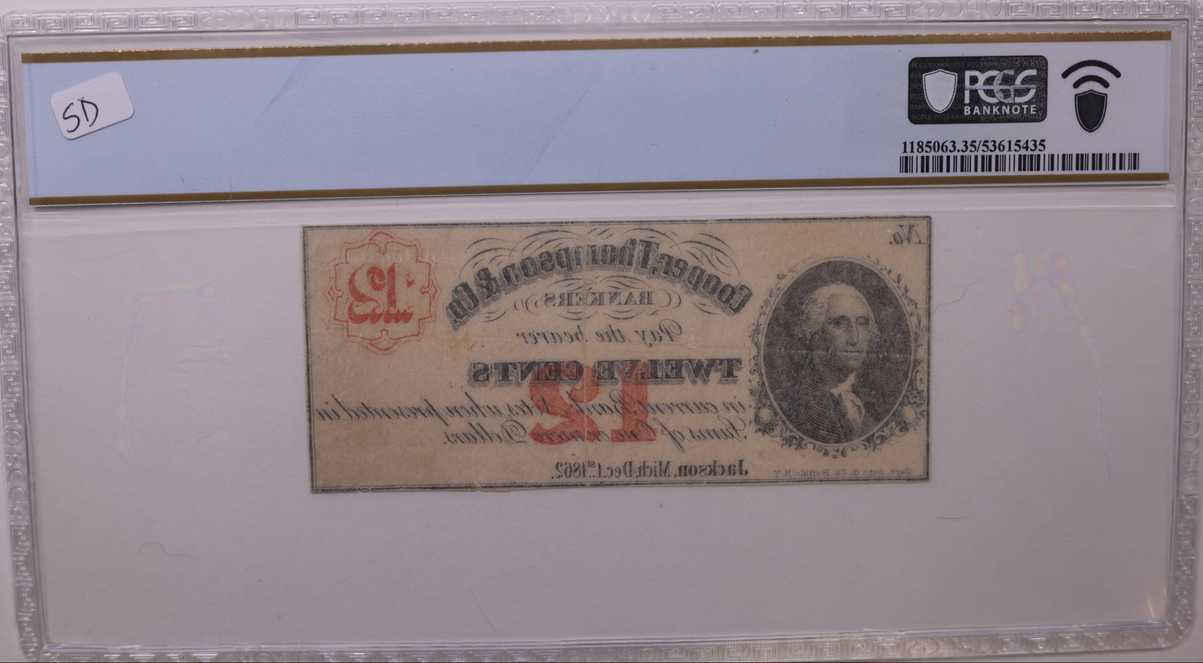 1862 12C Remainder-Jackson, MI, Lee JAC-2-2, PCGS Choice VF-35, STORE #GMI170