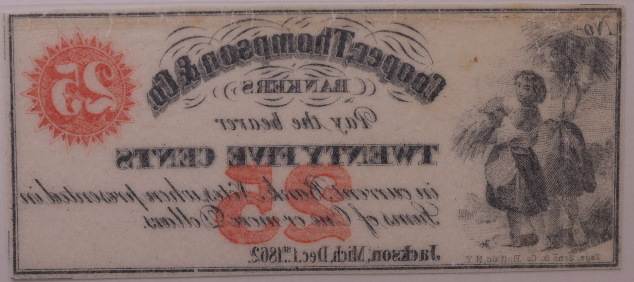 1862 25C Remainder-Jackson, MI, Lee JAC-2-5, PCGS XF-40, STORE #GMI173