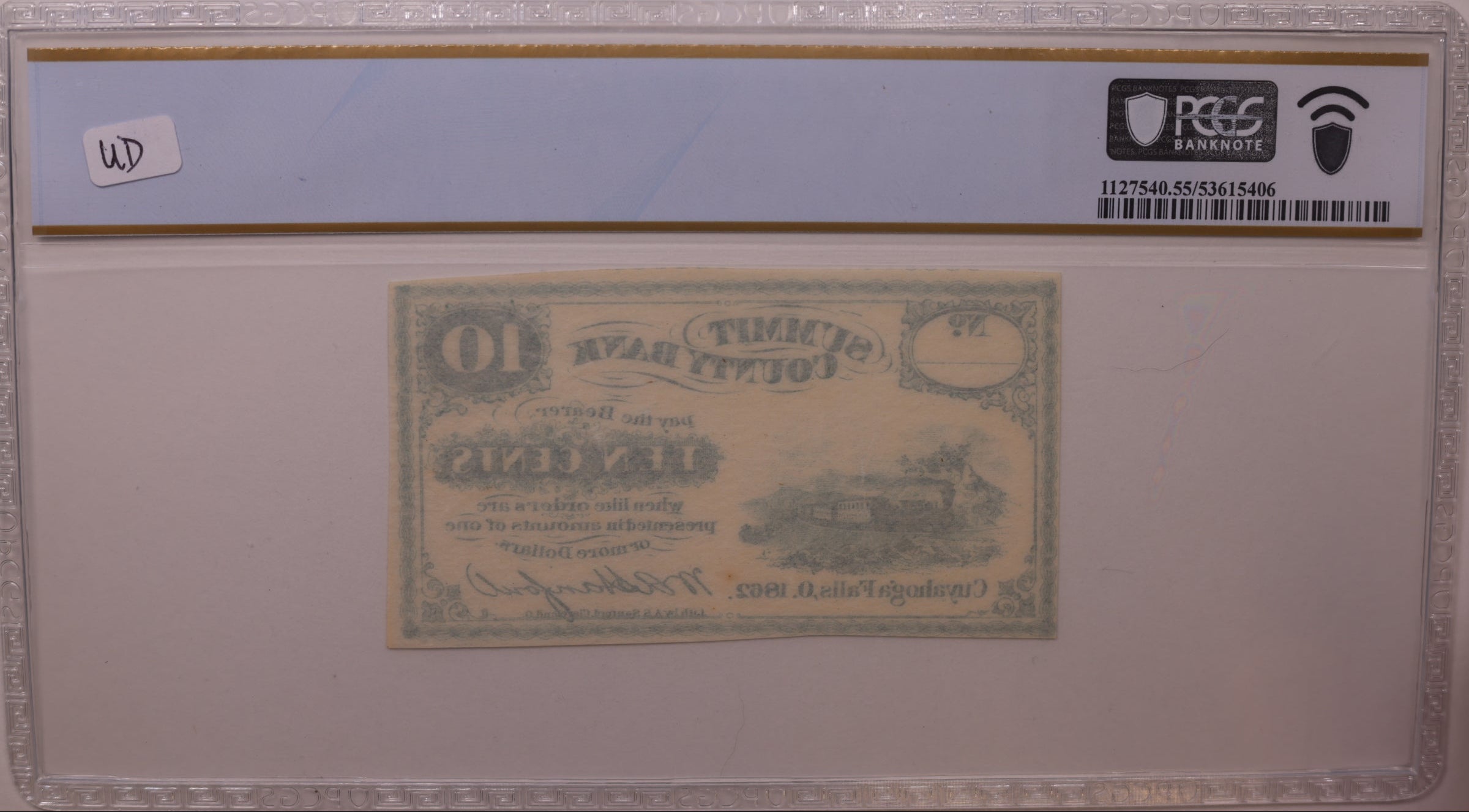 1862 10 Cent OH, Remainder-Cuyahoga Falls, Wolka 943-02 PCGS About UNC-55, Store #GOH014