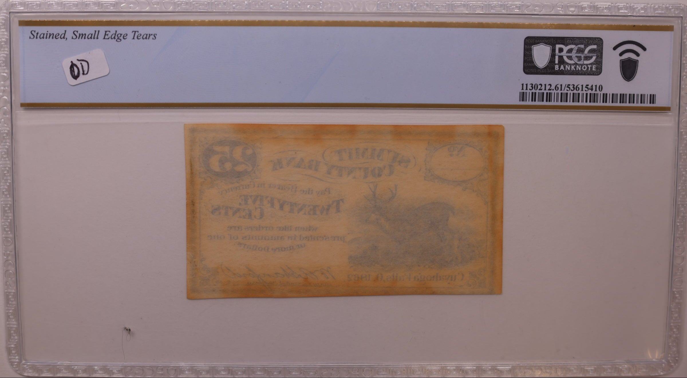 1862 25 Cent OH, Remainder-Cuyahoga Falls, Wolka 943-03, PCGS UNC-61, Store #GOH015
