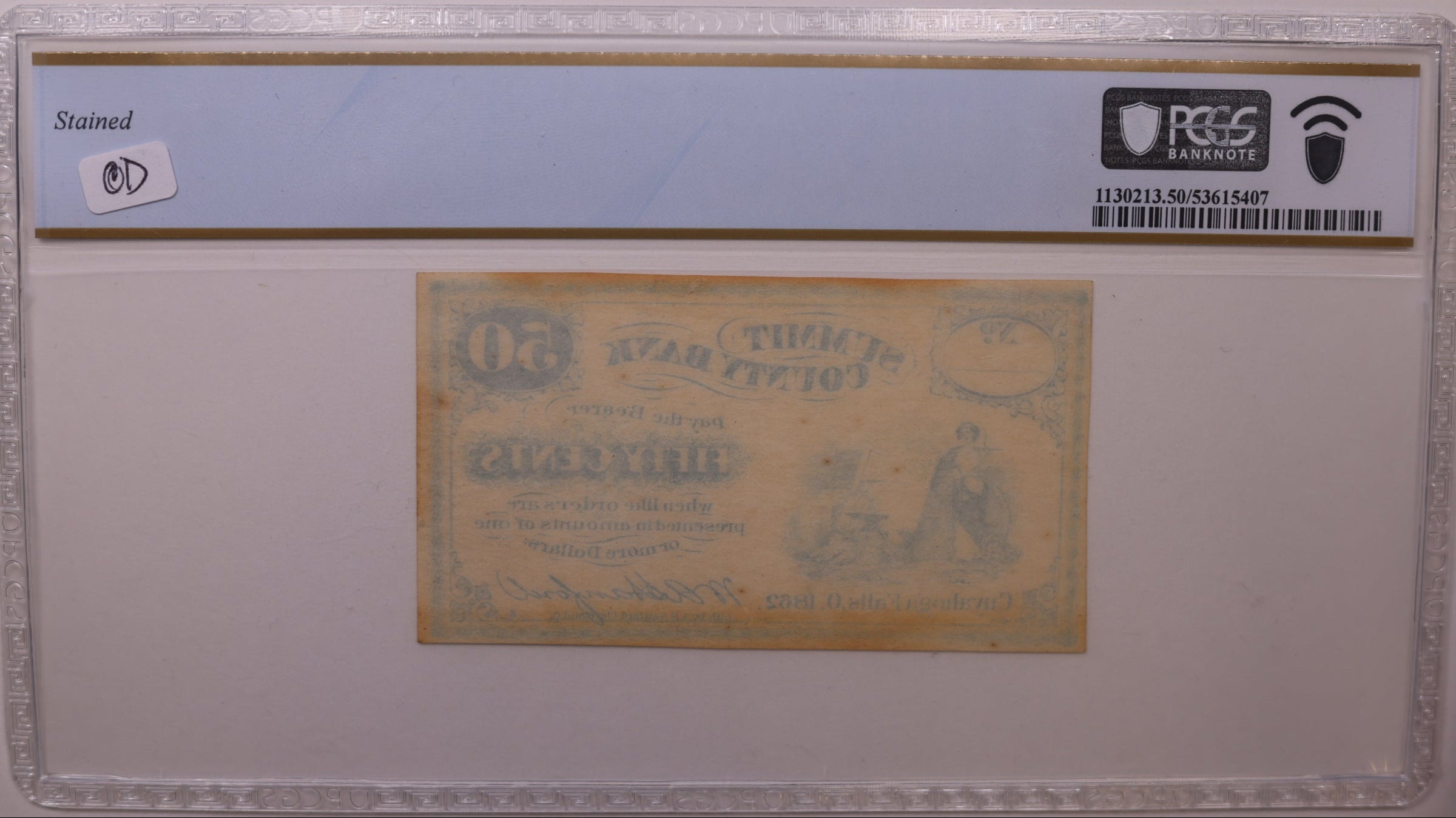 1862 50C Remainder-Cuyahoga Falls, OH, Wolka 943-04, PCGS AU-50, Store #GOH016