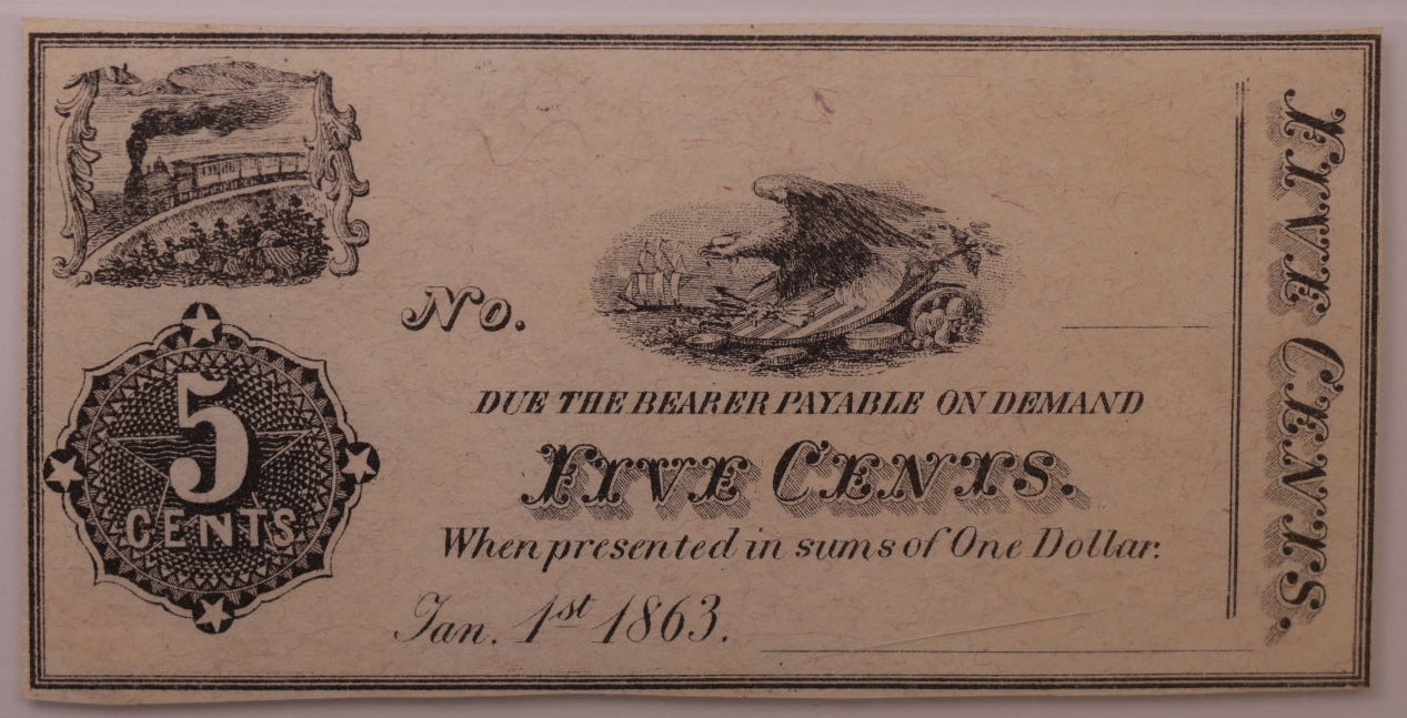 1863 5C Remainder-New York, N.Y., PCGS Choice UNC-63, Store #GNY025