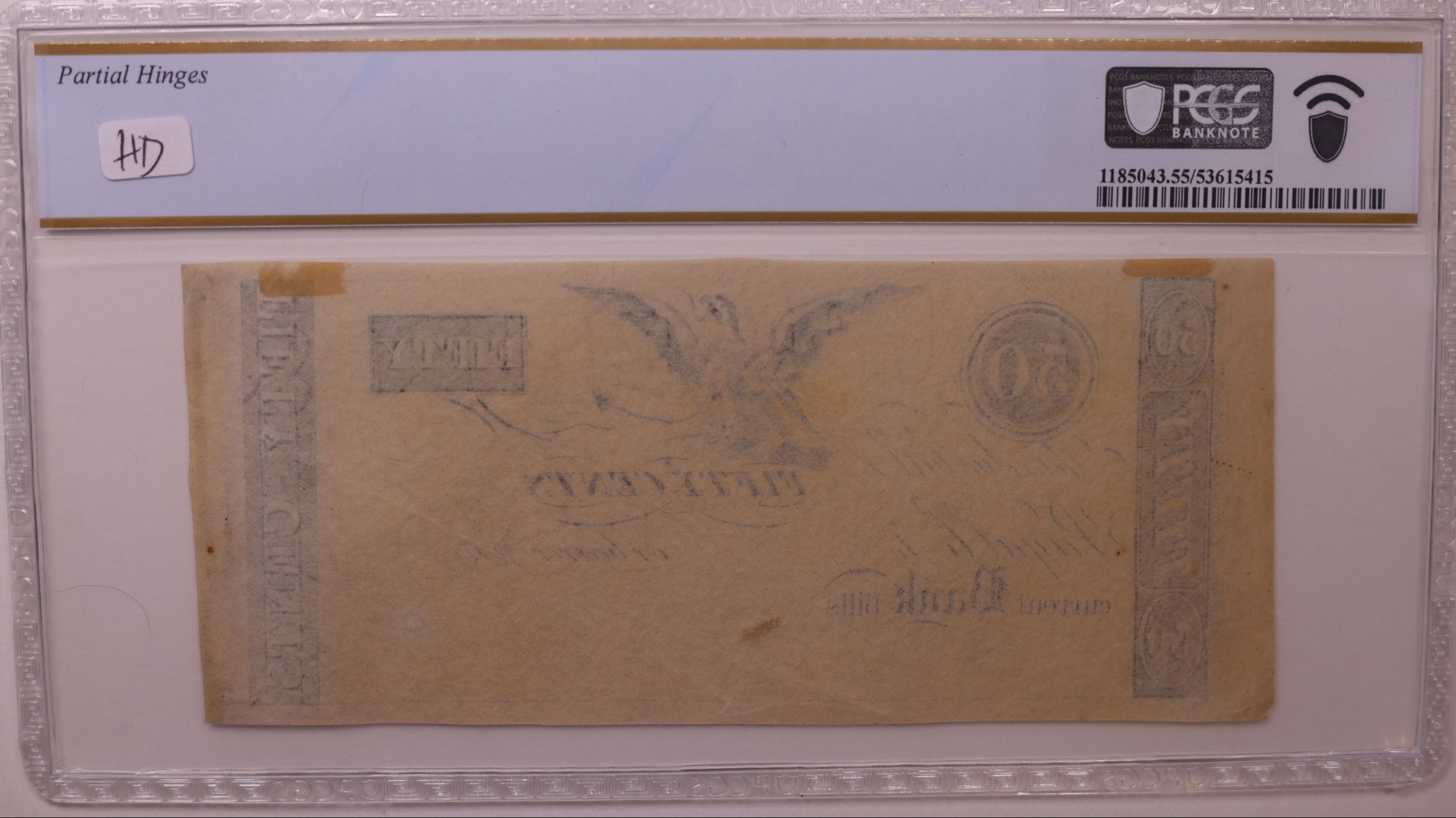 1830s 50C ND Remainder-New York, N.Y., PCGS AU-55, Obsolete Currency, Store #GNY027