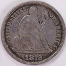 1872 Seated Liberty Silver Dime, Extra Fine Circulated Coin, Store