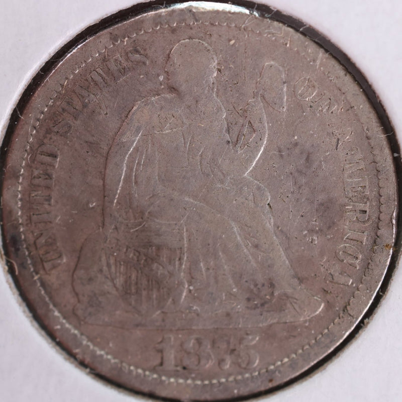 1875 Seated Liberty Silver Dime, Extra Fine Circulated Coin, Store