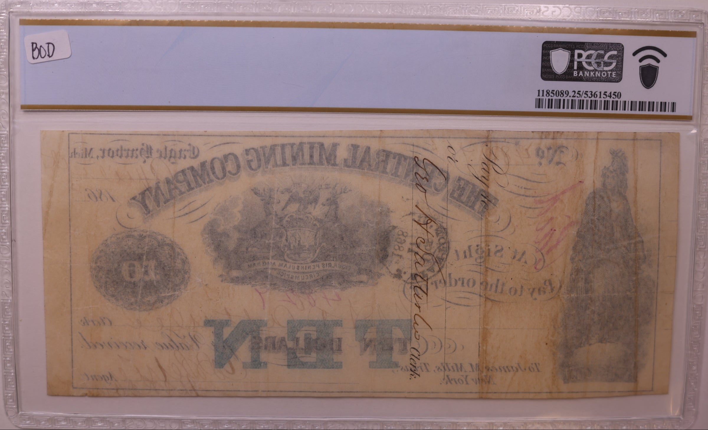 1860s $10 Eagle Harbor, MI, Lee CMGC-7-9, PCGS VF-25, STORE #GMI182