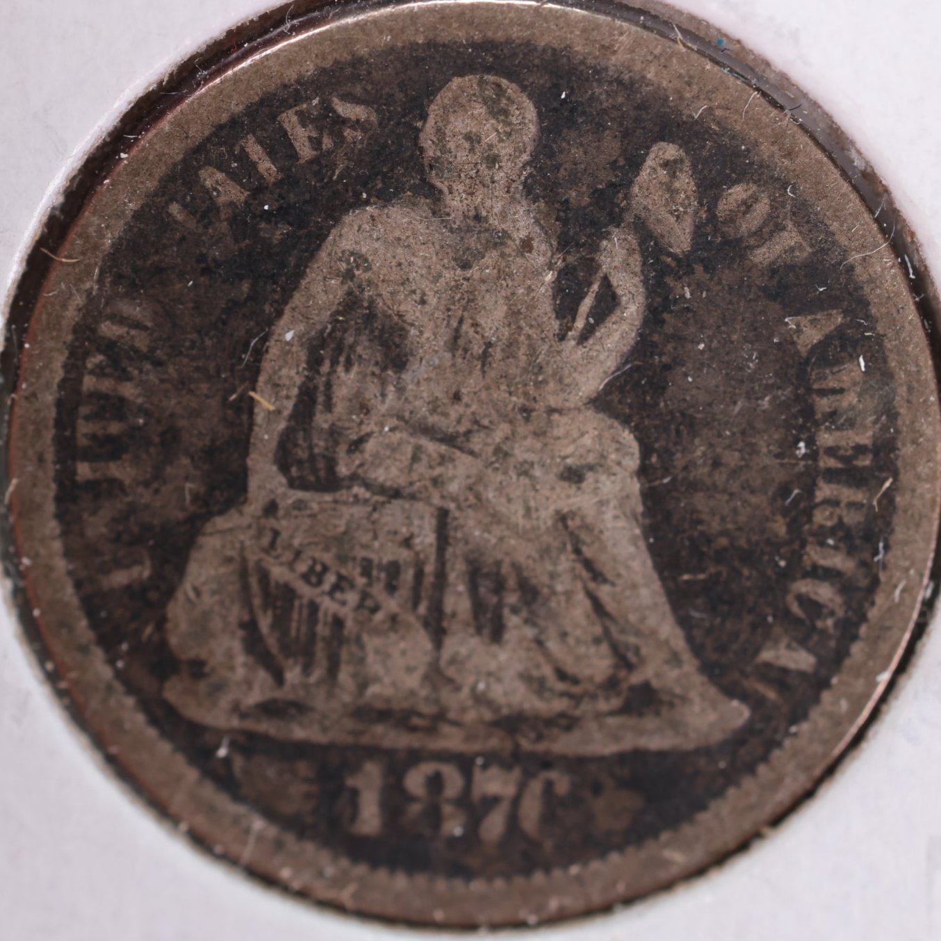 1876 Seated Liberty Silver Dime, Fine Circulated Coin, Store #d876.03