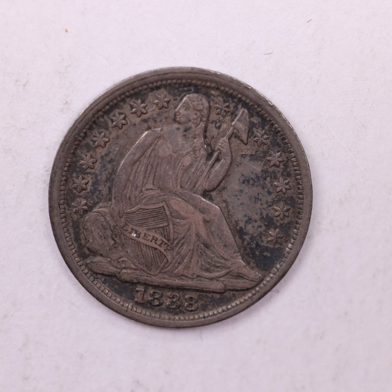 1838 Seated Liberty Half Dime., AU +., Coin., Store Sale #18858