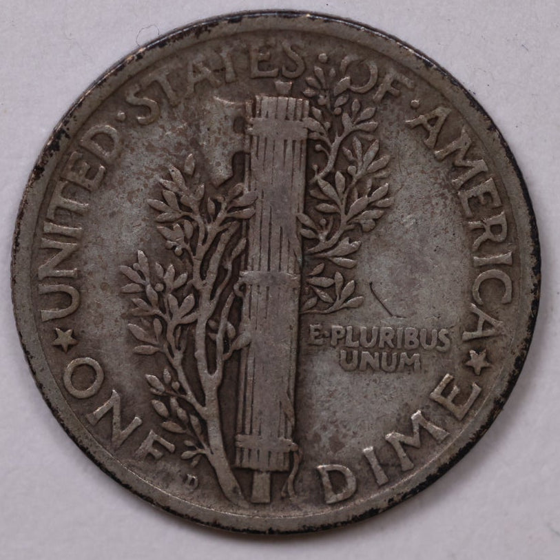 1925-D Mercury Silver Dime, Fine Circulated, Store #DE0958