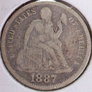 1887 Seated Liberty Silver Dime, Very Fine Circulated Coin, Store