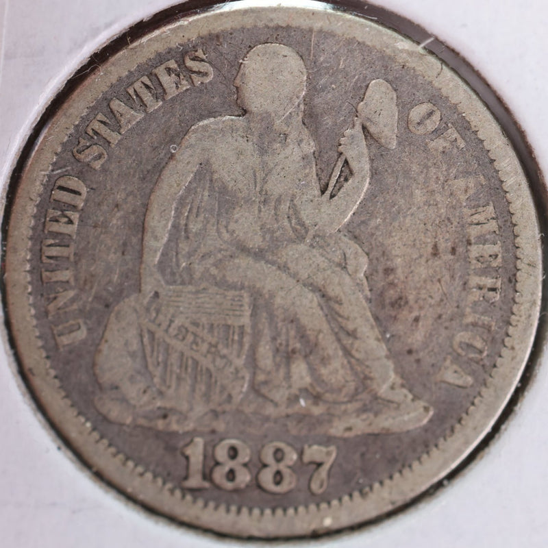 1887 Seated Liberty Silver Dime, Very Fine Circulated Coin, Store