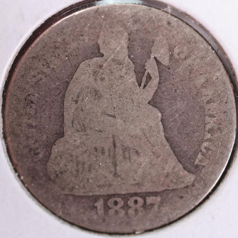 1887 Seated Liberty Silver Dime, Good Circulated Coin, Store