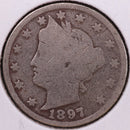 1897 Liberty Nickel, About Good Circulated Coin. Store