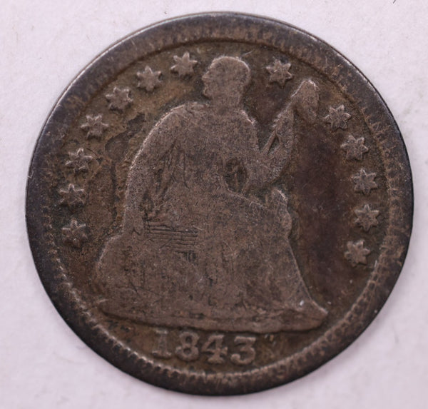 1843 Seated Liberty Half Dime., VG., Coin., Store Sale #18878
