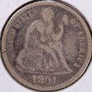 1891 Seated Liberty Silver Dime, Very Fine Circulated Coin, Store