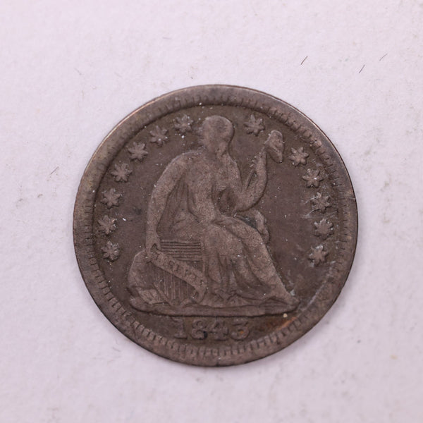 1843 Seated Liberty Half Dime., VF+., Coin., Store Sale #18879