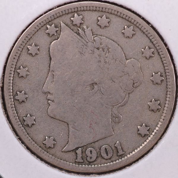 1901 Liberty Nickel, Good Circulated Coin. Store #12012