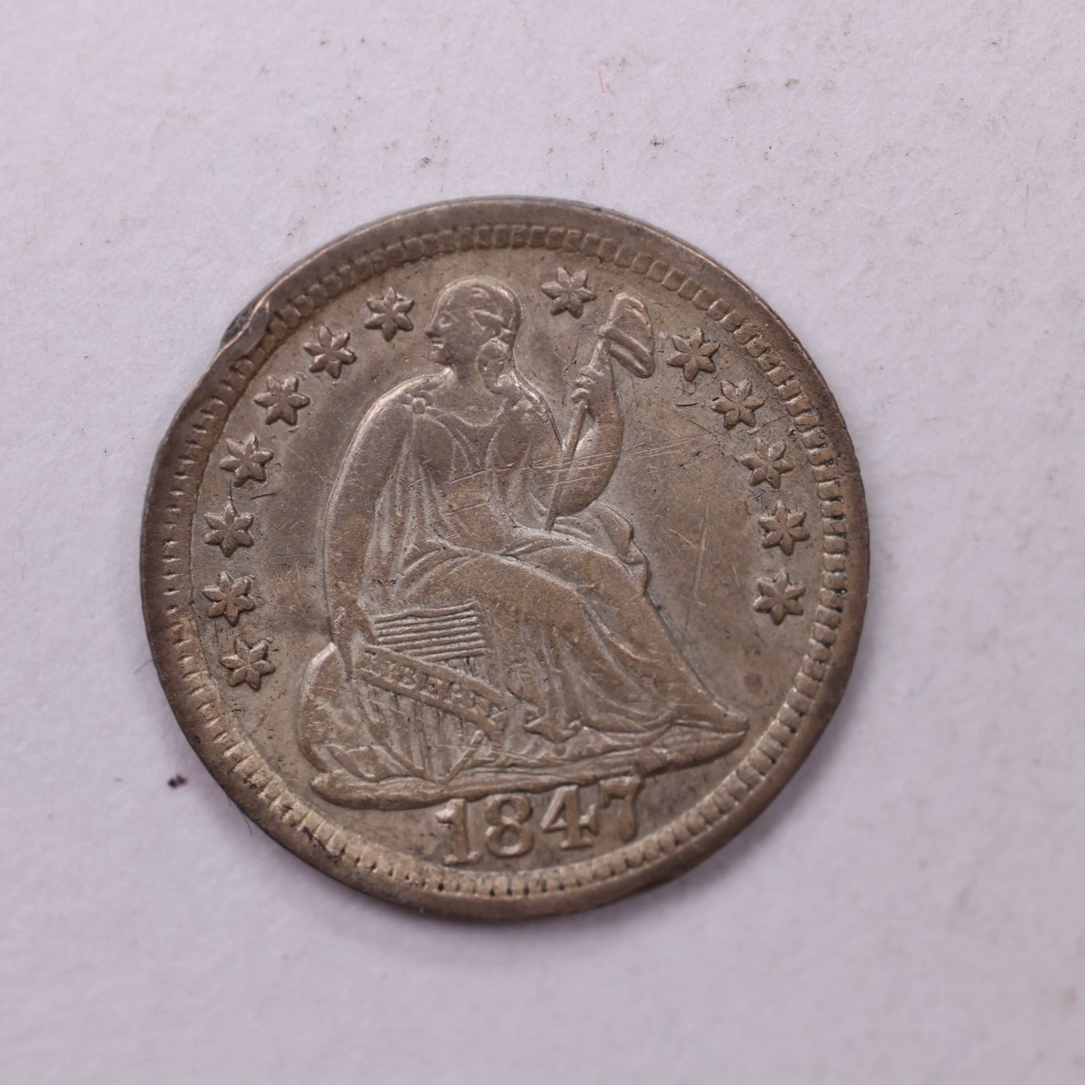 1847 Seated Liberty Half Dime., AU Details, Coin., Store Sale #18885