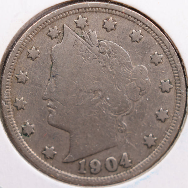 1904 Liberty Nickel, Very Good Circulated Coin, Store #NL129