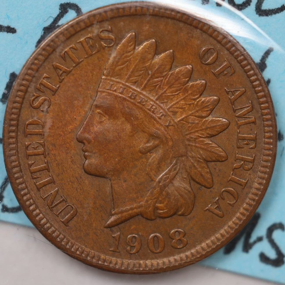 1908-S Indian Head Cent, Repunched Mint Mark, Uncirculated Affordable Coin, Store #CT1529