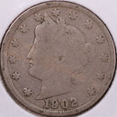1902 Liberty Nickel, Very Good Circulated Coin. Store