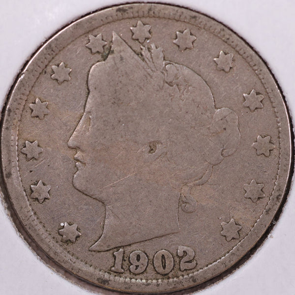 1902 Liberty Nickel, Very Good Circulated Coin. Store #12020