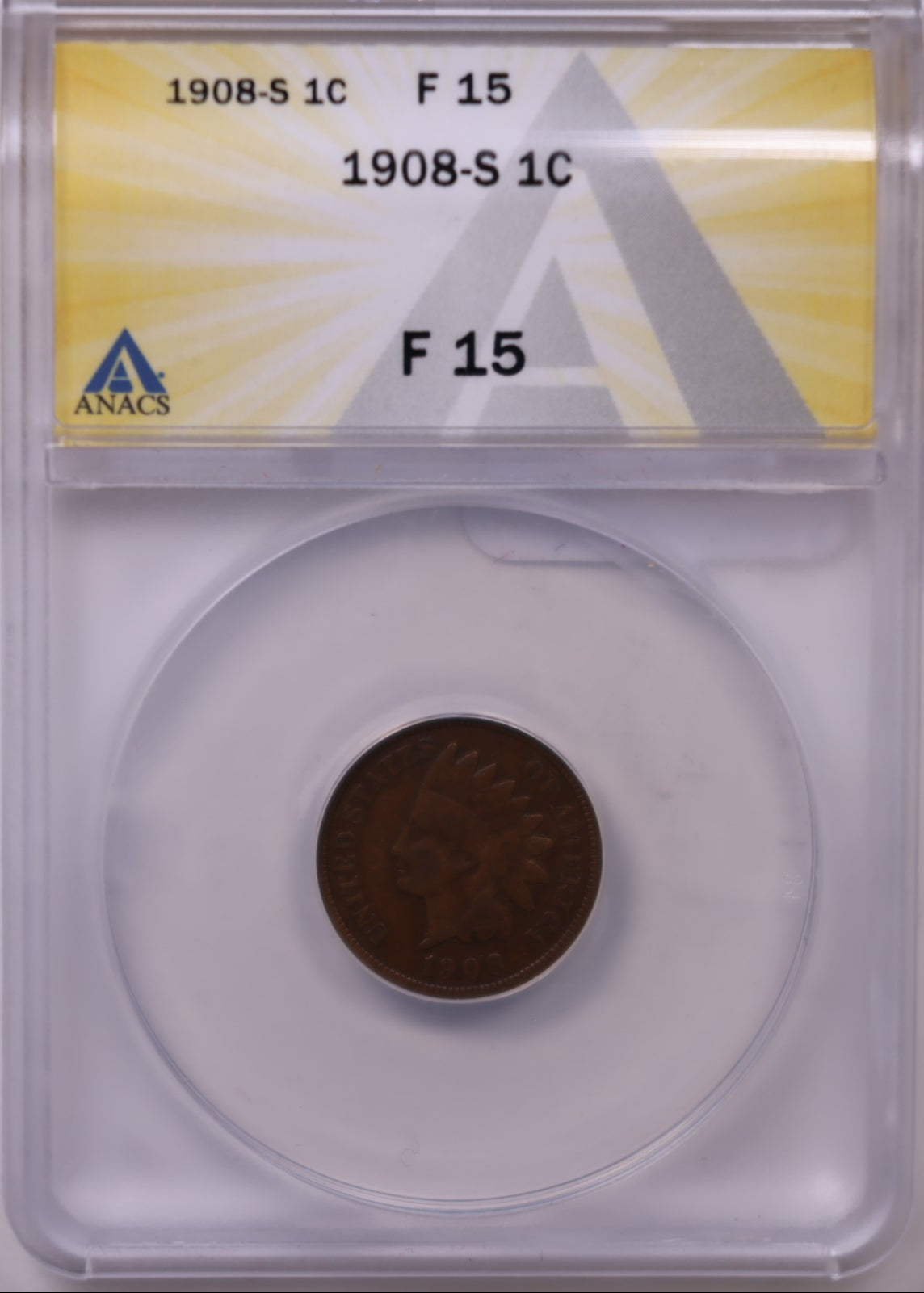 1908-S Indian Head Cents, ANACS Fine-15, Store #CT1538