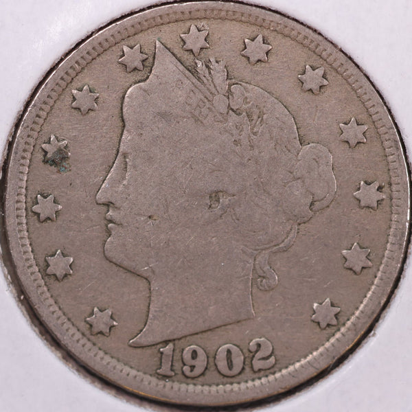 1902 Liberty Nickel, Very Good Circulated Coin. Store #12024
