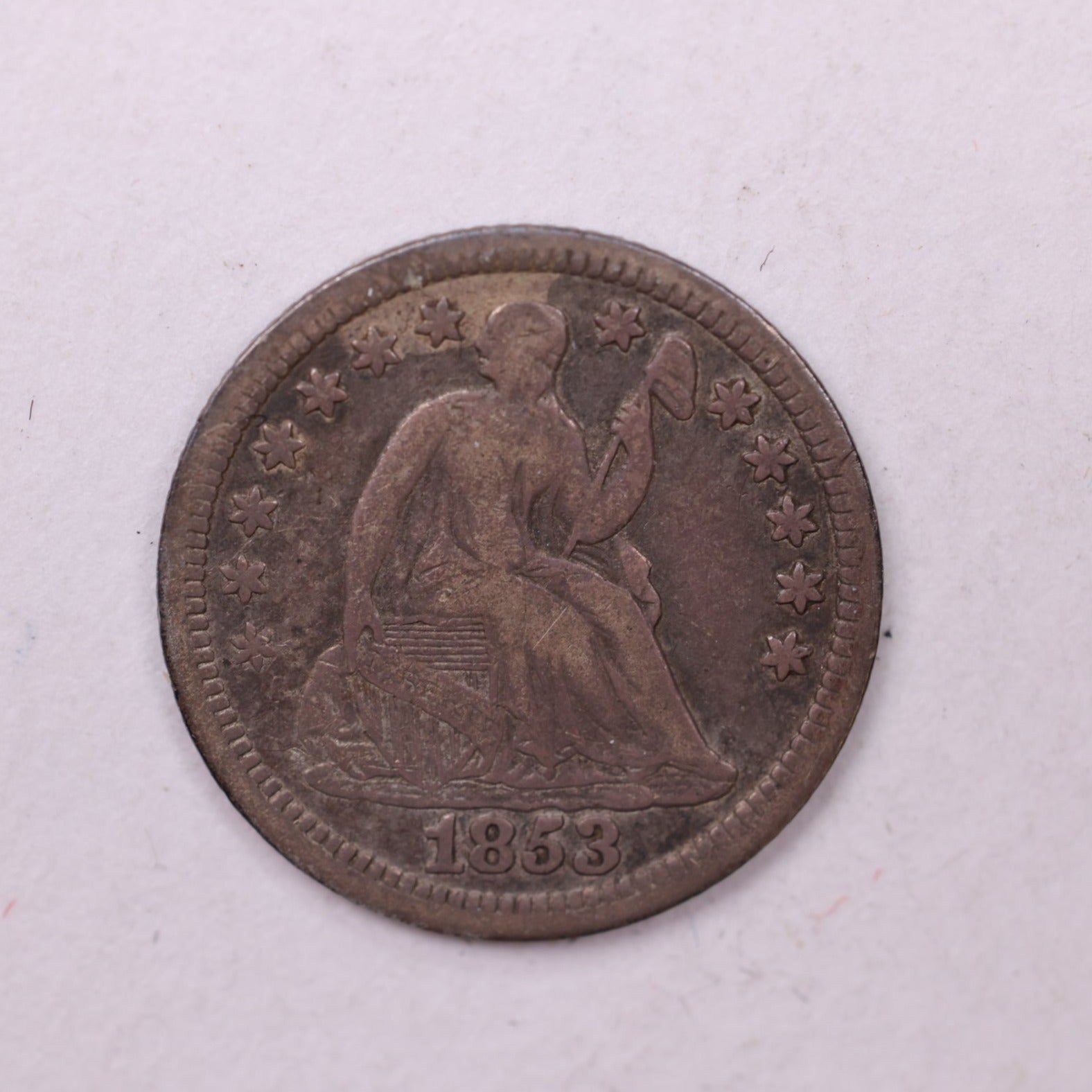 1853 Seated Liberty Half Dime., VF+ Coin., Store Sale #18898