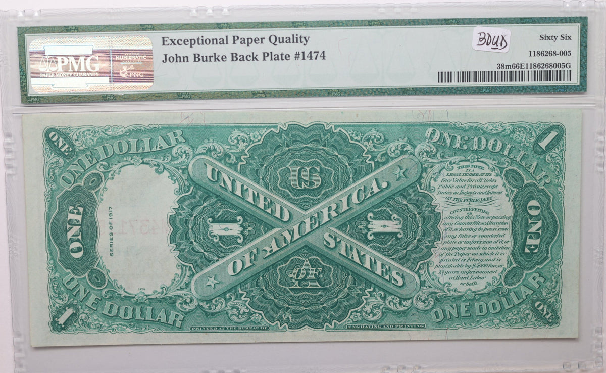 1917 $1 Legal Tender Note, PMG CU-66 EPQ, Choice Note, Store #GLT001.