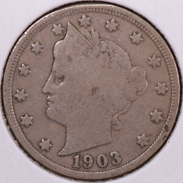 1903 Liberty Nickel, Very Good Circulated Coin. Store #12031
