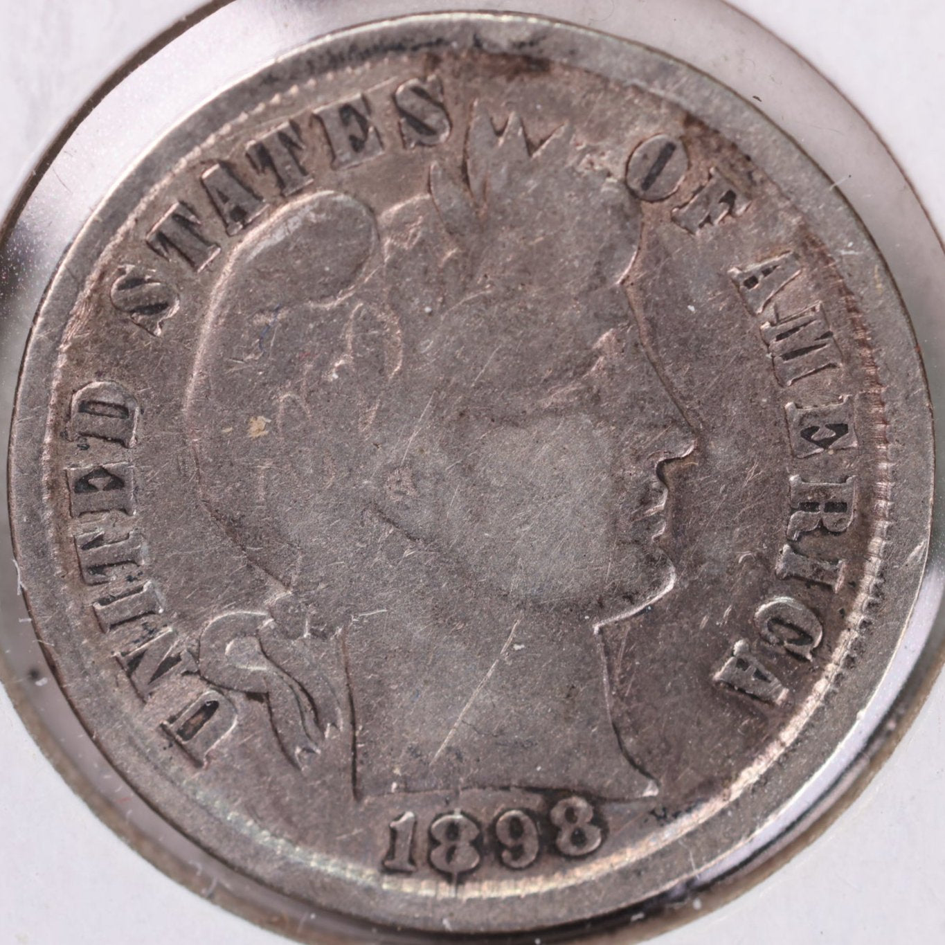 1898 Barber Dime, Very Good+ Circulated Coin, Store #DE0584